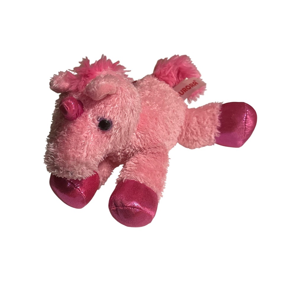 Aurora World Pink Unicorn Plush Stuffed Animal Metallic Horn Hooves 8 Inch